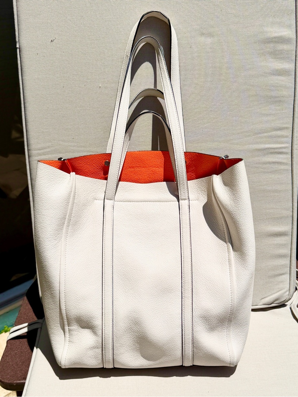 Marc Jacobs The Tag Tote 27 Leather Bag - Cement Off White Orange Lining